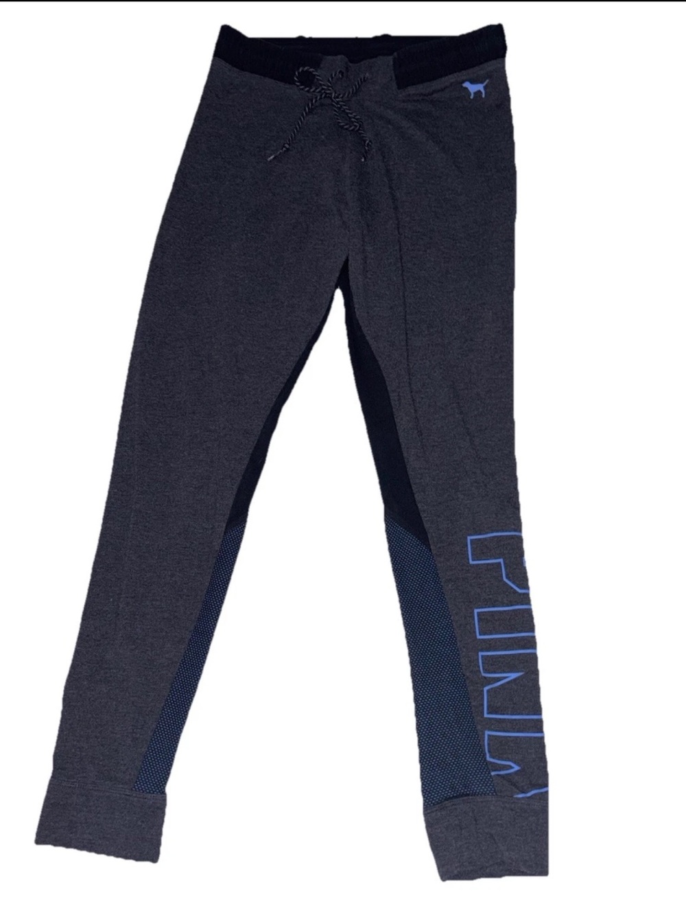 Victoria's Secret PINK 2014 Ultimate Yoga High Rise Joggers Grey Blue Logo L/G